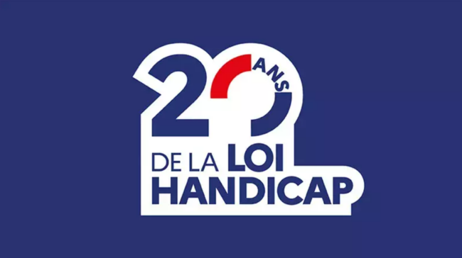Logo sur fond bleu des 20 ans de la loi handicap