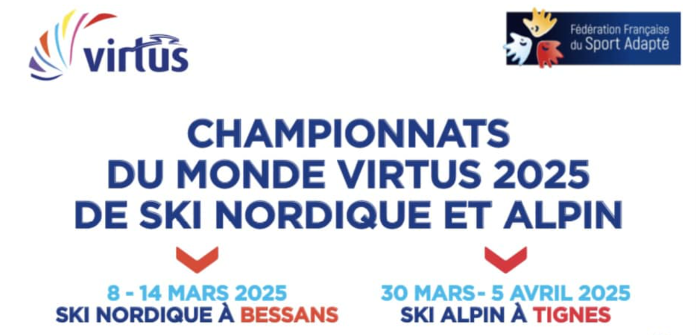 Affiche des championnats du monde Virtus 2025. de ski nordique et alpin